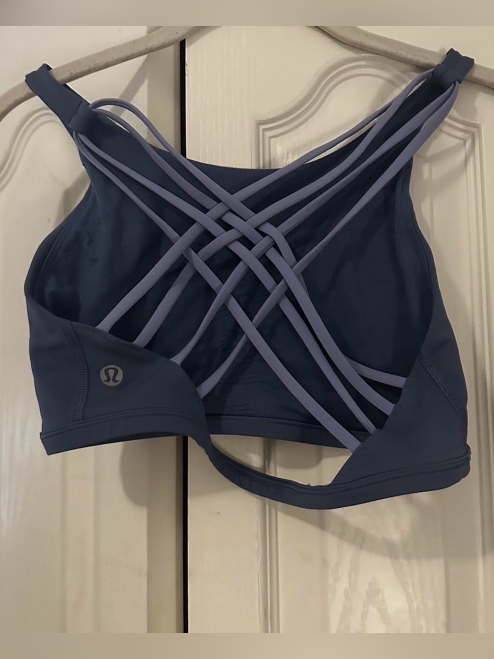 lululemon athletica strappy sports bra in slate blue and periwinkle